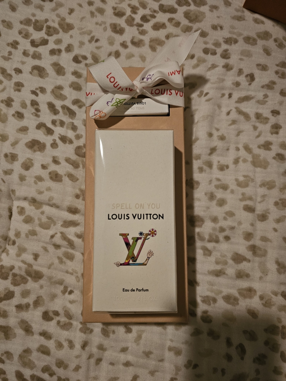 Louis Vuitton Spell On You White Box with Peach Sleeve and Multicolor LV Logo